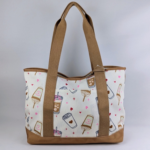 Skinnydip Handbags - Skinnydip London Coffee Cup Print Tote Bag Detachable Zip Pouch Scrunchie NWT